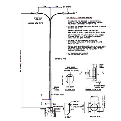 Q235B 10m Double Arm Street Light Pole Hot Dip Galvanized OEM