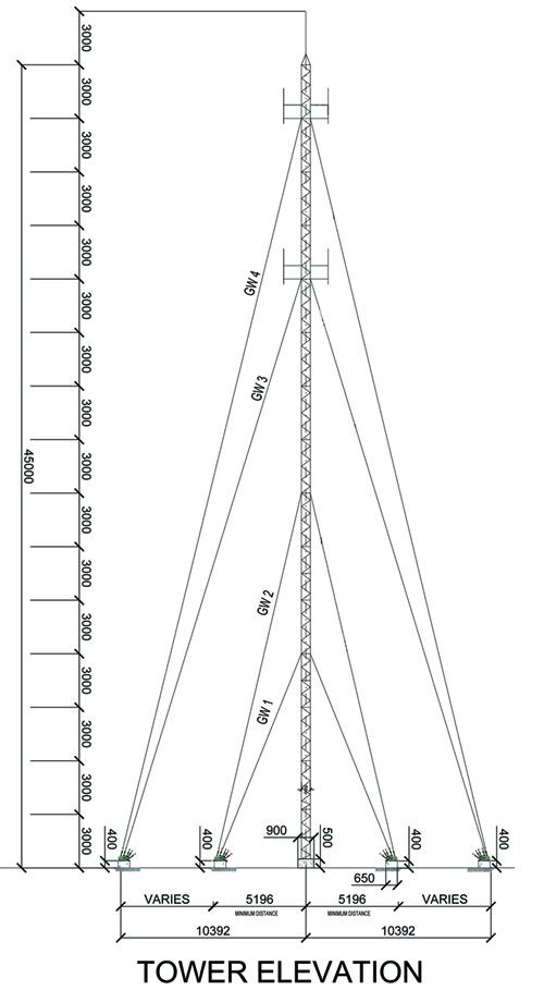 25m Guyed Wire Telescopic Antenna Tower Low Carbon Steel Q235